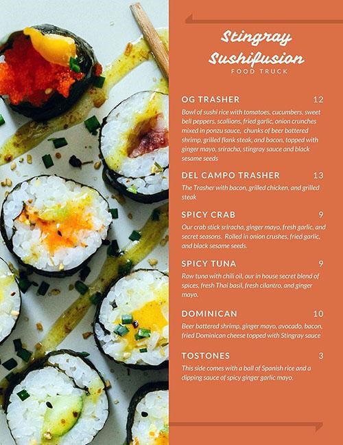 Stingray Sushi Fusion Menu